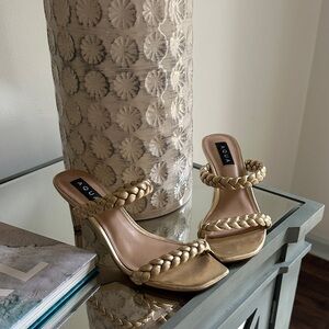 Aqua Metallic Gold Braided Heels